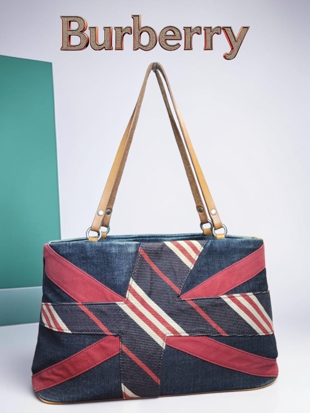 Burberry Blue Label Denim Union Jack Tote /Crossbody Bag in EUC